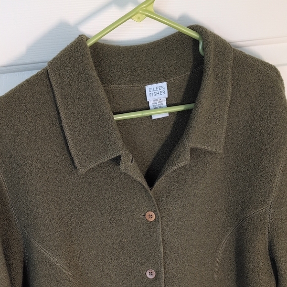 Eileen Fisher Olive Green Button-Up Wool Jacket - Picture 1 of 8